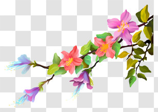 Flower Branch - Colorful Flowers On Branch Transparent PNG