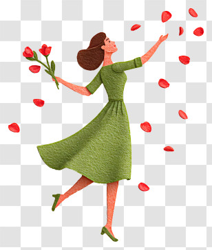 Woman Throwing Rose Petals - Joyful Woman With Flower Bouquet Transparent PNG