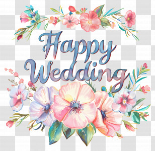 Happy Wedding - Floral Happy Wedding Sign Design Transparent PNG