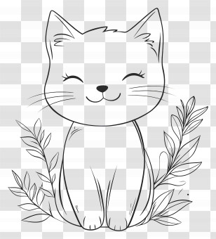 Outline Cat - Smiling Cat Drawing Transparent PNG
