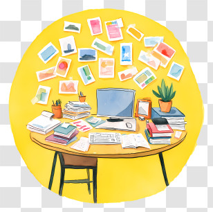Work Office Scenery - Organized Study Desk With Books Transparent PNG
