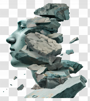 Rocks - Abstract Broken Stone Face Sculpture Transparent PNG