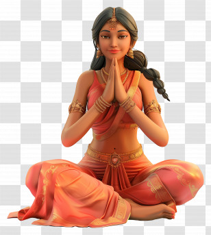Indian Woman - Indian Woman Cartoon In Prayer Pose Transparent PNG
