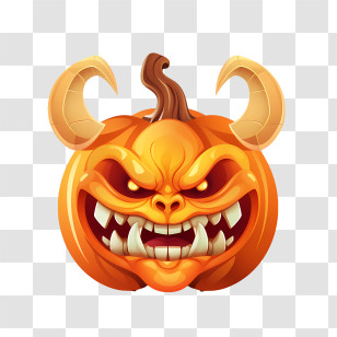 Jack O Lantern - Evil Pumpkin With Horns For Halloween Spookiness Transparent PNG
