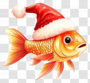Christmas Fish - Goldfish Wearing A Christmas Hat Transparent PNG