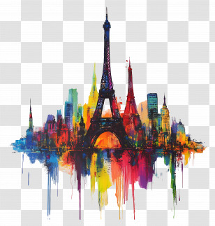City Of Lights - Colorful Eiffel Tower And Cityscape Artwork Transparent PNG