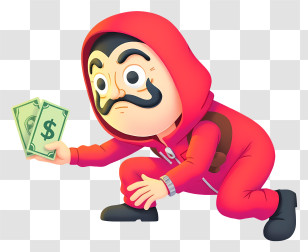 Cartoon Heist - Red-Hooded Mask Thief With Cash Transparent PNG
