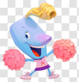 Blue Cartoon Whale - Cheerful Character With Pom-Poms Transparent PNG