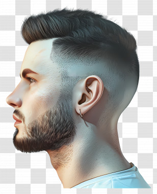 Short Fade Haircut - Stylized Male Digital Portrait Profile Transparent PNG
