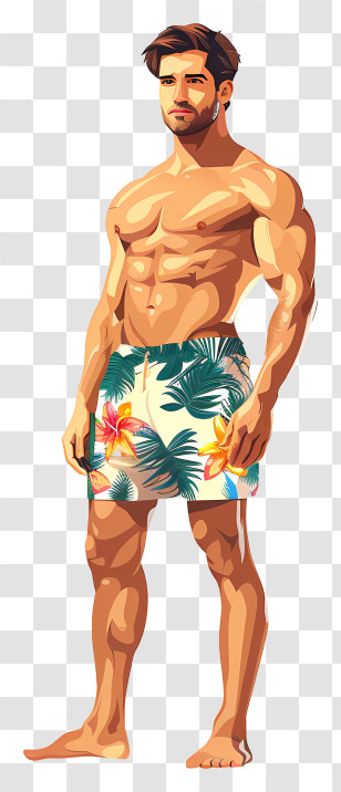 Man Beach Body - Man In Floral Shorts Transparent PNG