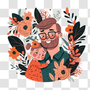 Father And Daughter
 - Father And Daughter Floral Illustration Transparent PNG