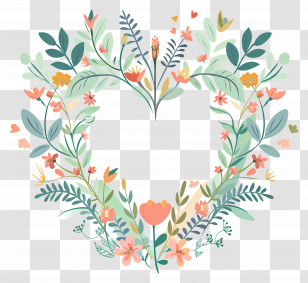 Heart Flowers - Heart-Shaped Floral Wreath Design Transparent PNG