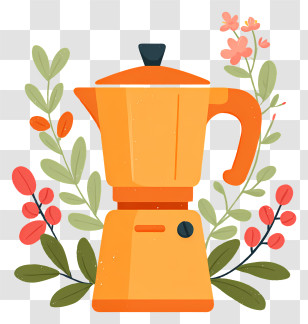 Coffee Maker - Orange Coffee Maker With Floral Design Transparent PNG