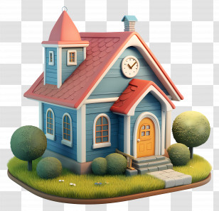 Cartoon School - Colorful Cartoon House With Clock Tower Transparent PNG