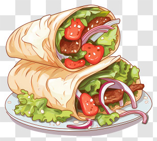Sketch Shawarma - Tasty Shawarma Wraps With Vegetables Transparent PNG