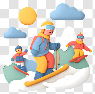 Extreme Sports Activity - Family Skiing Adventure Transparent PNG
