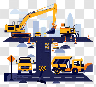 Road Construction - Construction Site Equipment And City Building Illustration Transparent PNG