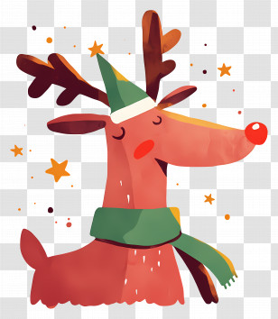 Christmas Deer - Red-Nosed Reindeer With Green Scarf For Christmas Transparent PNG