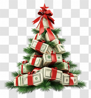 Money - Creative Money Christmas Tree Wrapped With Red Ribbons Transparent PNG