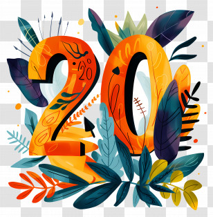 Number 20 - Decorative Number 20 With Leaves Transparent PNG