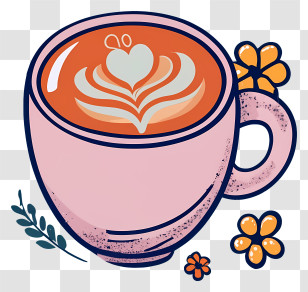 Coffee - Pink Coffee Cup With Heart Latte Art Transparent PNG