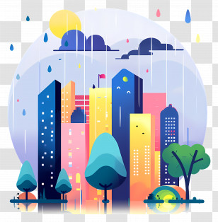 Rain - Colorful City In Rain Illustration Transparent PNG