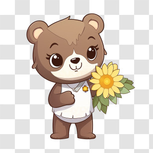 Teddy Bear Day - Cute Cartoon Bear Holding Sunflower Transparent PNG