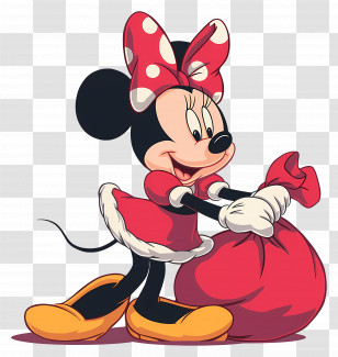 Minnie Mouse - Cartoon Mouse Character In Red Dress Transparent PNG
