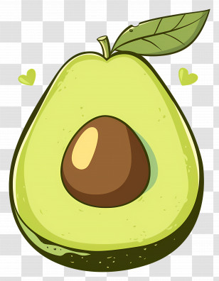 Cute Avocado - Fresh Avocado With Seed And Leaf Transparent PNG