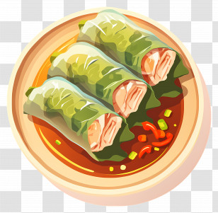 Spring Rolls On A Plate - Vegetable Wraps In Sauce Transparent PNG
