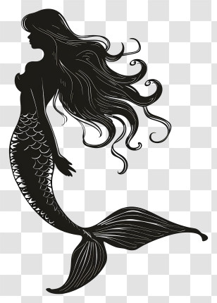 Mermaid Silhouette - Black Mermaid Silhouette Transparent PNG