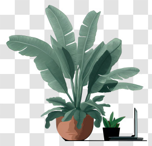 Banana Tree - Potted Banana Plant On Desk With Laptop Transparent PNG