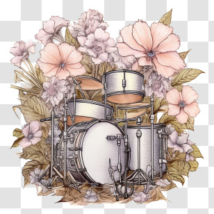 Drums - Drum Set With Beautiful Floral Design Transparent PNG