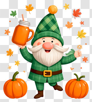 Autumn Gnome - Happy Fall Gnome With Pumpkin Drink Transparent PNG