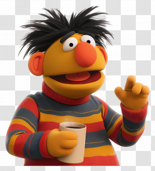 Ernie - Cartoon Character Holding Mug Illustration Transparent PNG