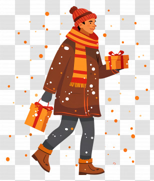 Man - Man Carrying Gifts In Winter Clothes Illustration Transparent PNG