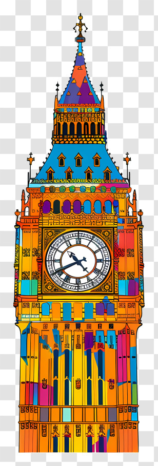 Big Ben - Colorful Big Ben Illustration Transparent PNG