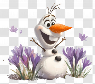 Frozen Olaf - Cartoon Snowman With Flowers Illustration Transparent PNG