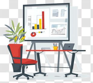 Office Presentation Board - Office Desk With Chair And Laptop Transparent PNG