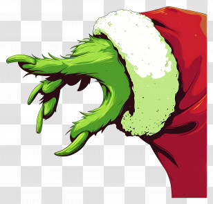Grinch Hand - Green Clawed Hand With Santa Sleeve Transparent PNG