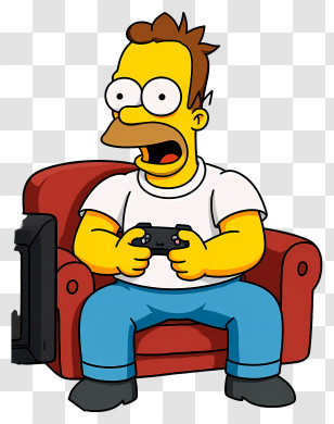 Homer Simpson - Cartoon Man Playing Video Games Transparent PNG