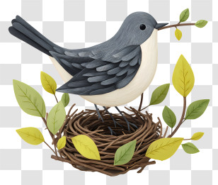 Bird Perched On Nest - Songbird In Nest Illustration Transparent PNG