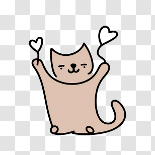 Hand Drawn Cat - Cat Drawing With Hearts Transparent PNG