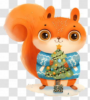 Christmas Squirrel - Cute Squirrel Holding Christmas Tree Transparent PNG