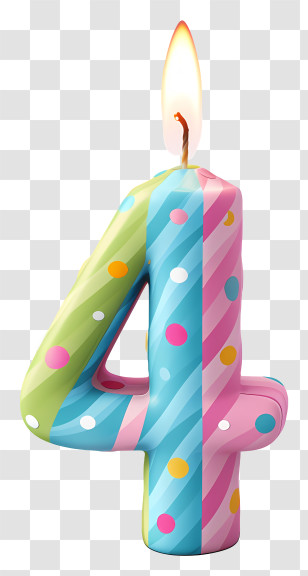 Number Shape Candle - Colorful Polka Dot Design Number 4 Candle Transparent PNG