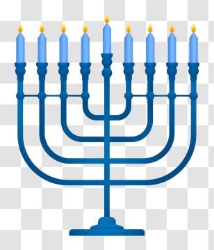 Menorah - Blue Hanukkah Menorah With Lit Candles Transparent PNG