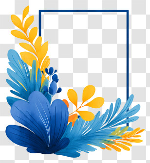 Blue Rectangle Frame - Floral Frame With Leaves Transparent PNG