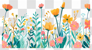 Pastel Flower - Colorful Wildflower Field Illustration Transparent PNG