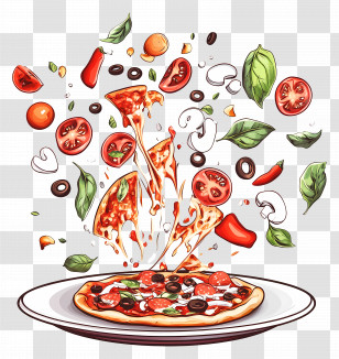 Pizza Ingredients - Delicious Pizza With Floating Ingredients Illustration Transparent PNG
