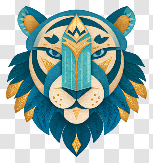 Tiger Head Logo - Blue Gold Geometric Tiger Emblem Transparent PNG